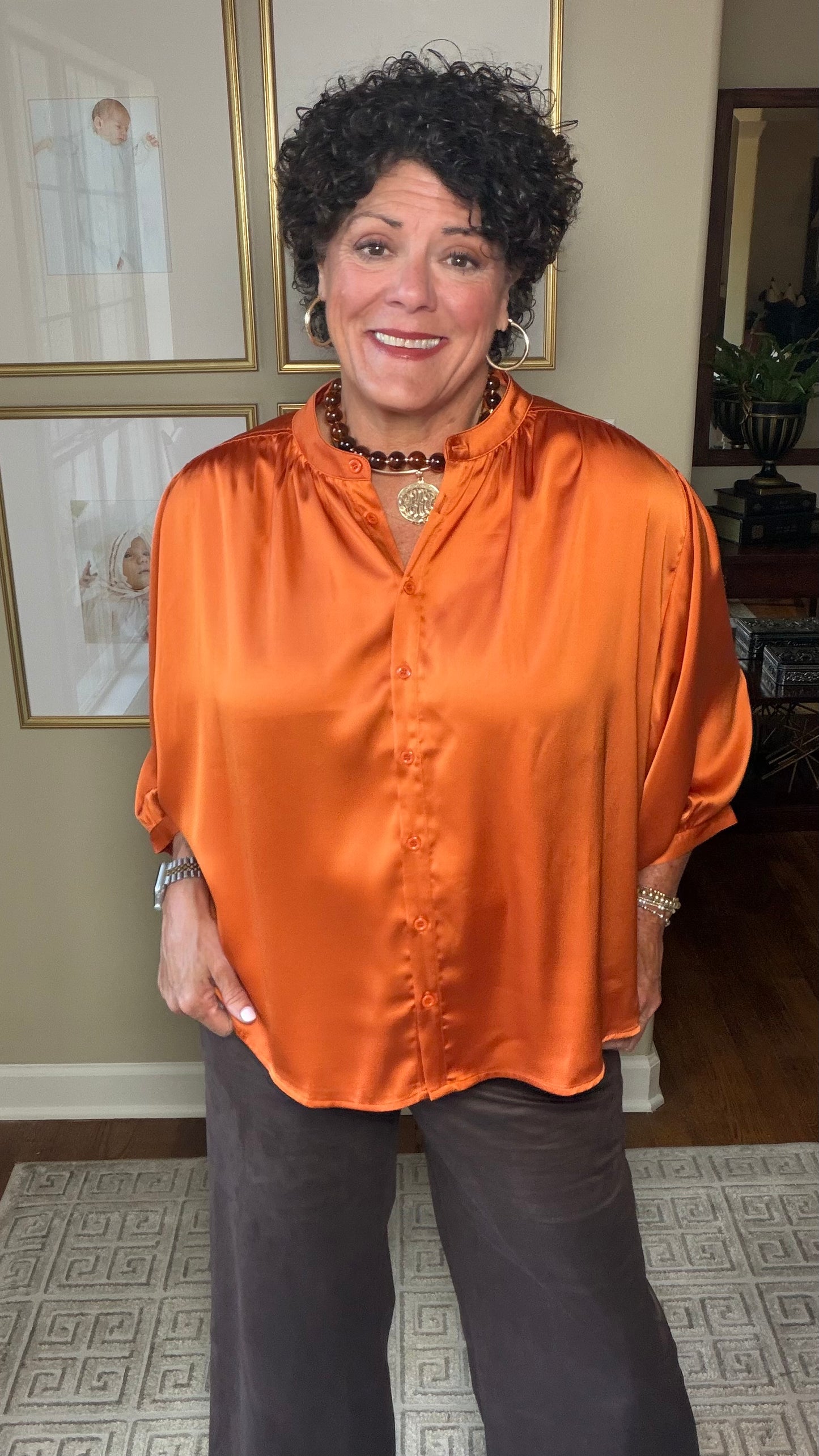 Joy Joy Burnt Orange Batwing Blouse