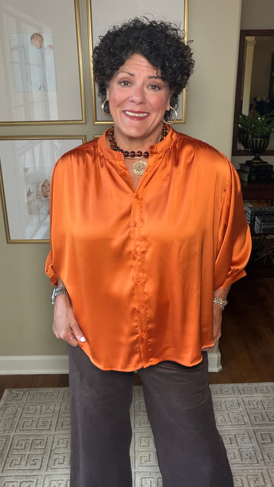 Joy Joy Burnt Orange Batwing Blouse