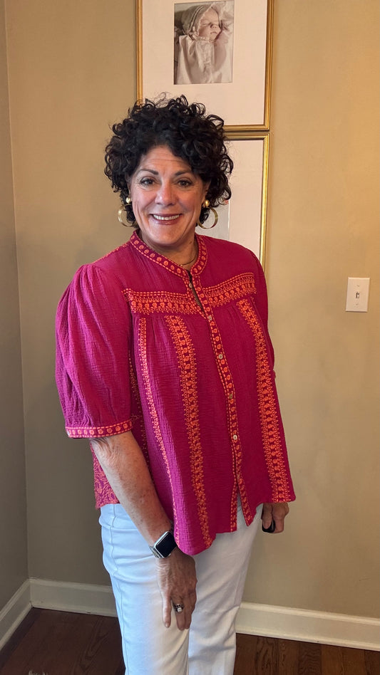 Ivy Jane Embroidered Gauze Top