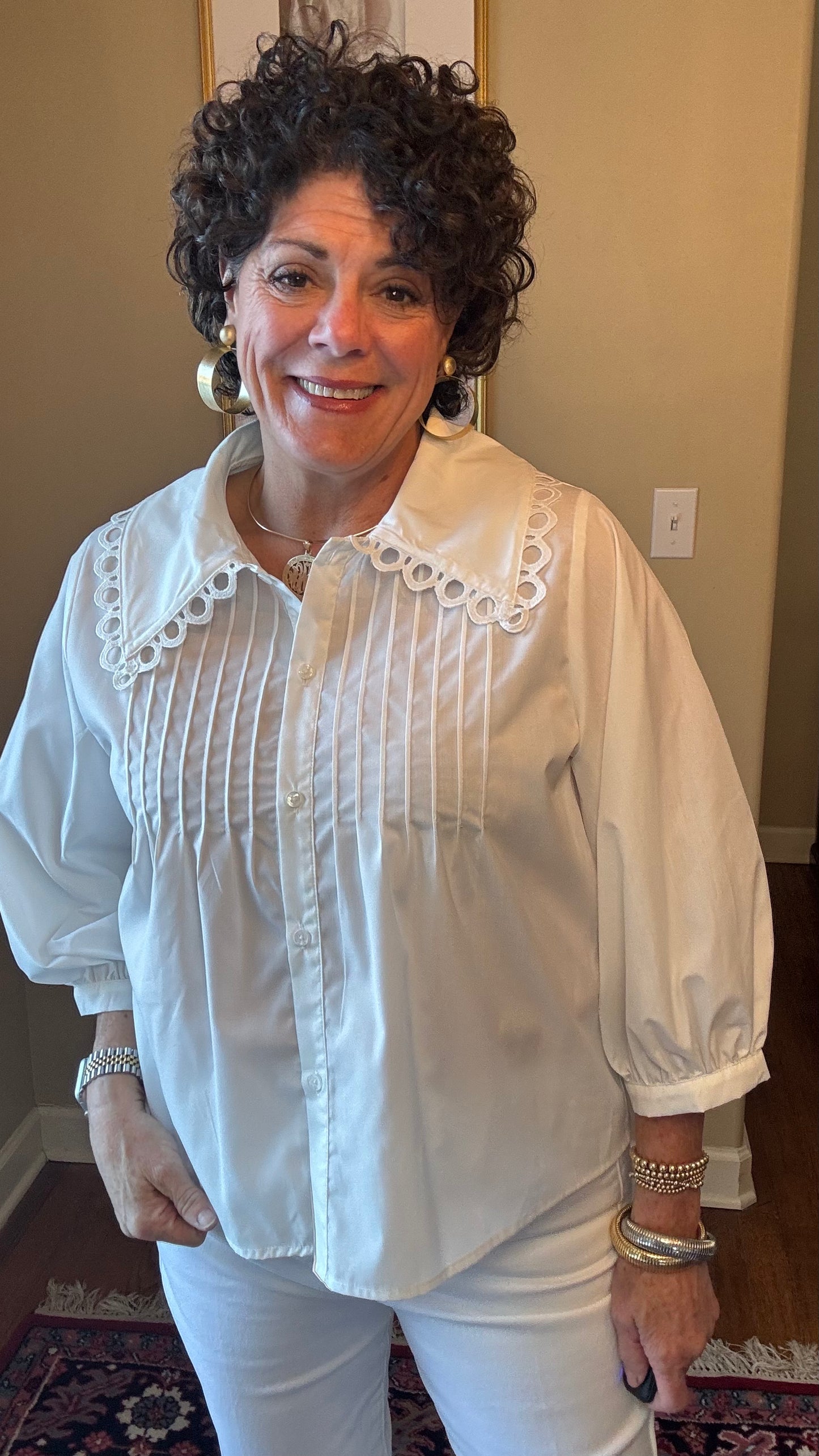 JOY JOY White Pin Tuck Collar Blouse