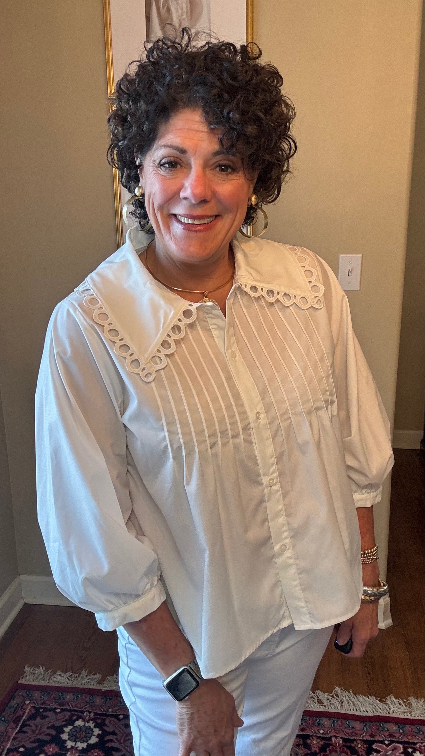 JOY JOY White Pin Tuck Collar Blouse