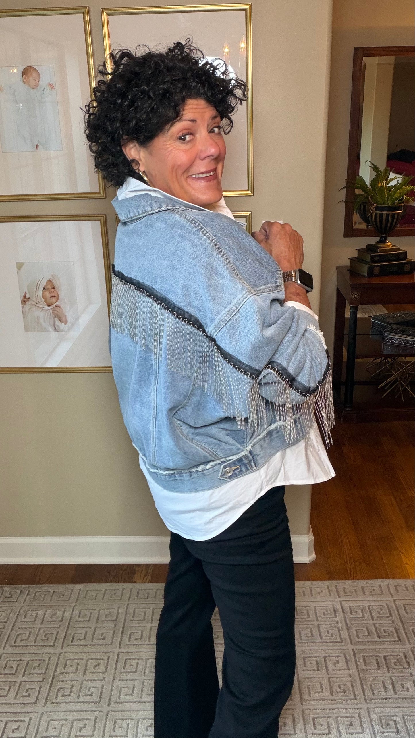 Tribal Denim Jacket w/Chain Fringe