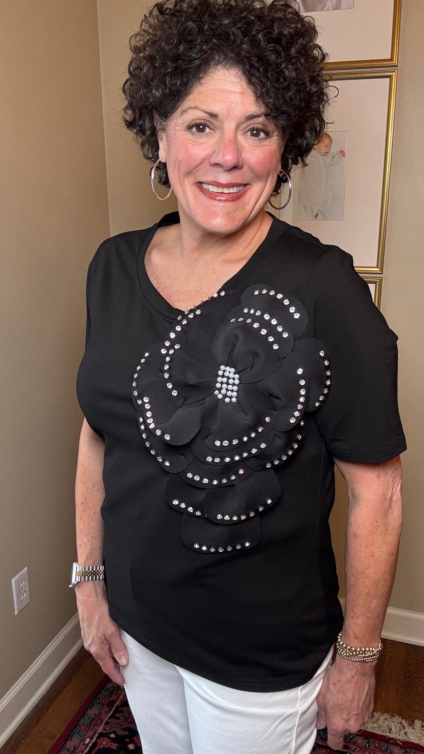 A.Z.I. Black top with Sequin and Pearl Embellishments