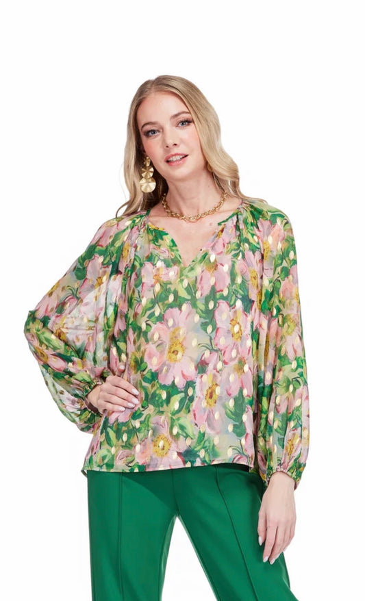 Jade Golden Magnolia Peasant Top