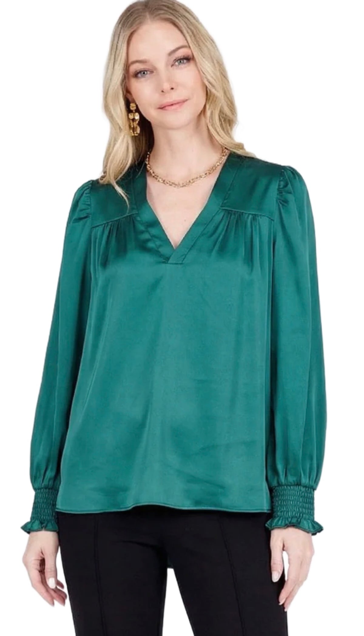 Joy Joy Teal V-Neck Blouse