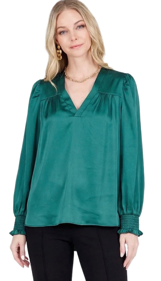 Joy Joy Teal V-Neck Blouse