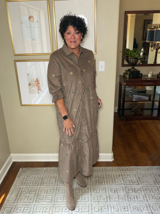 BOHO Chic Olive Suede Dress
