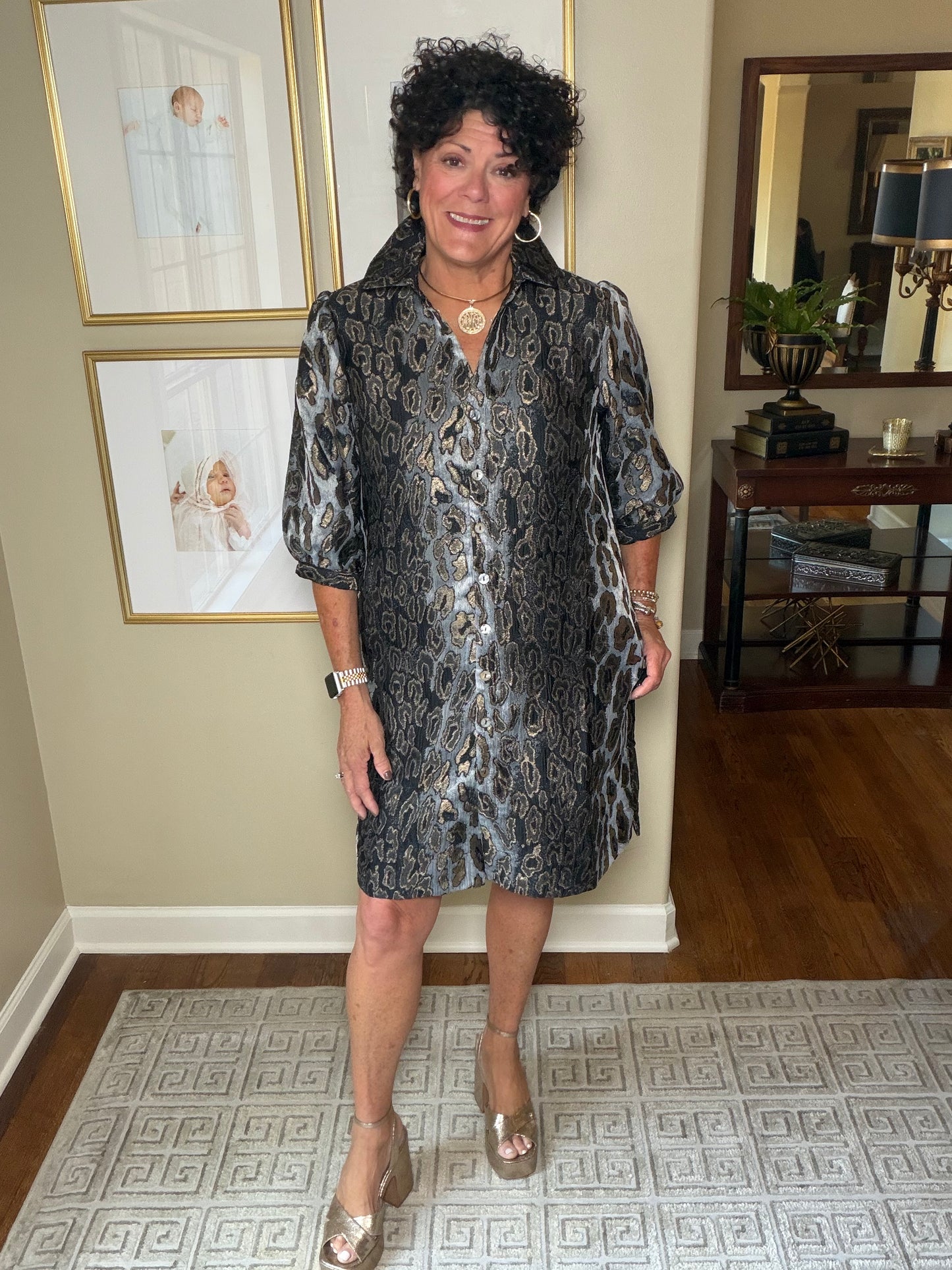 Boho chic silver, black and gold dress