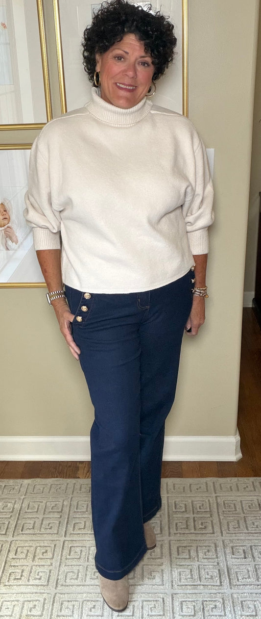 Charlie Paige denim jeans with gold buttons