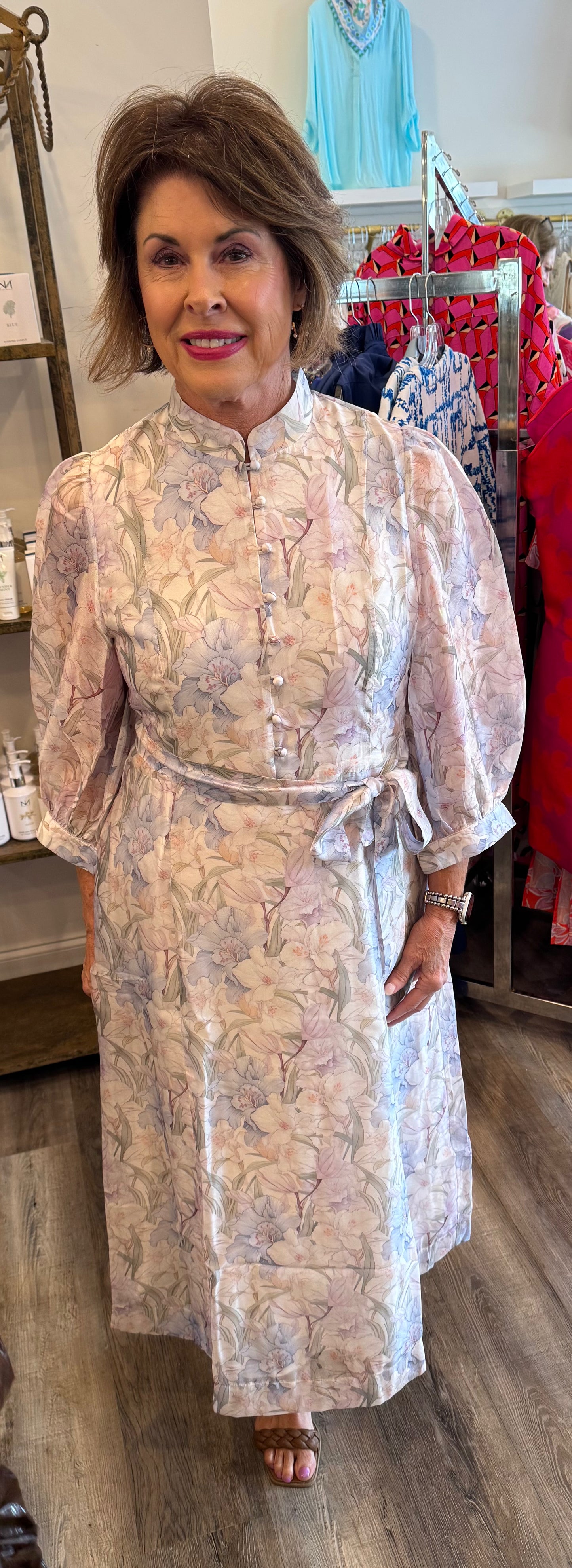 Jade Whispering Lilies A-Line Midi Dress