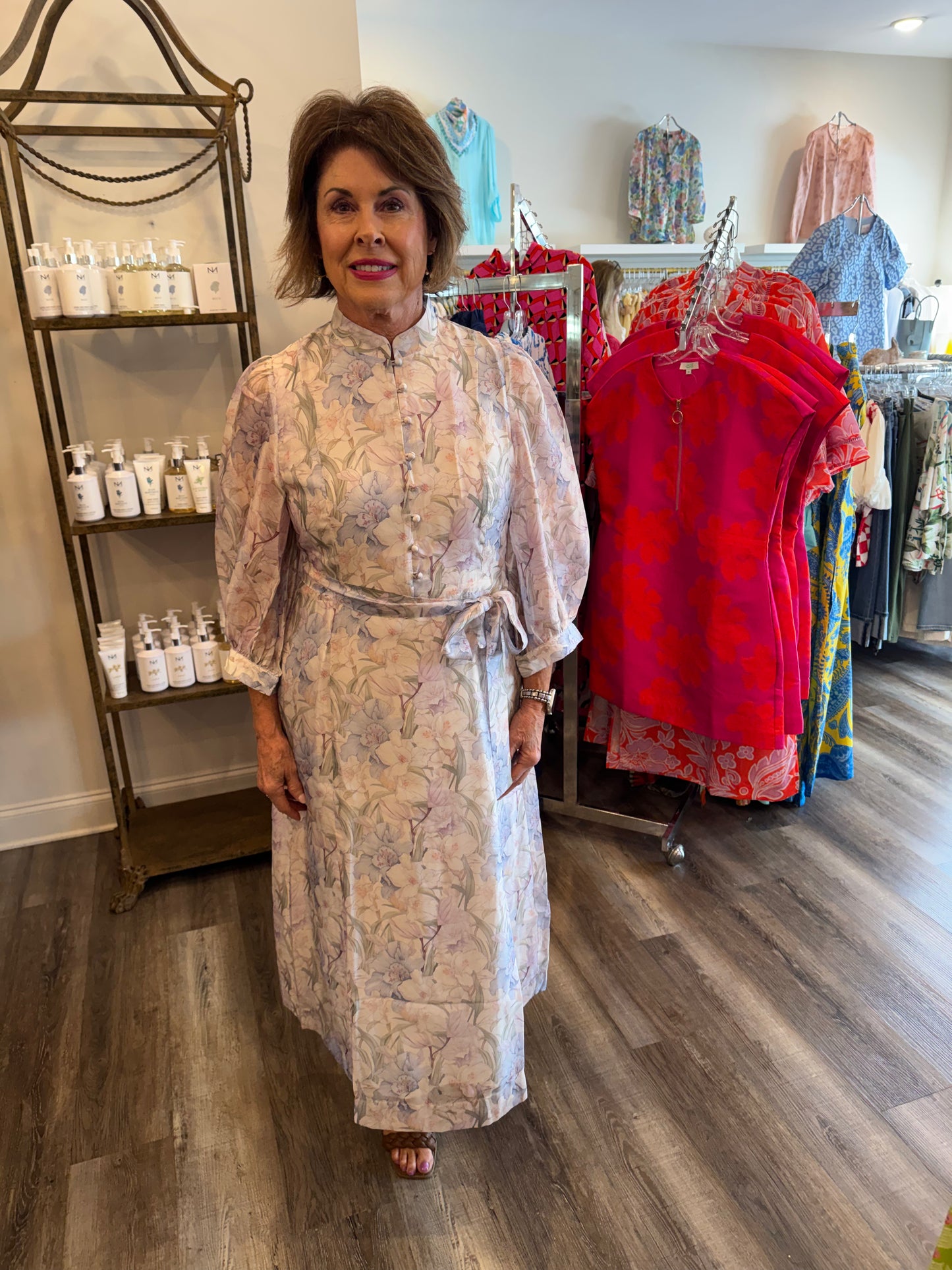 Jade Whispering Lilies A-Line Midi Dress