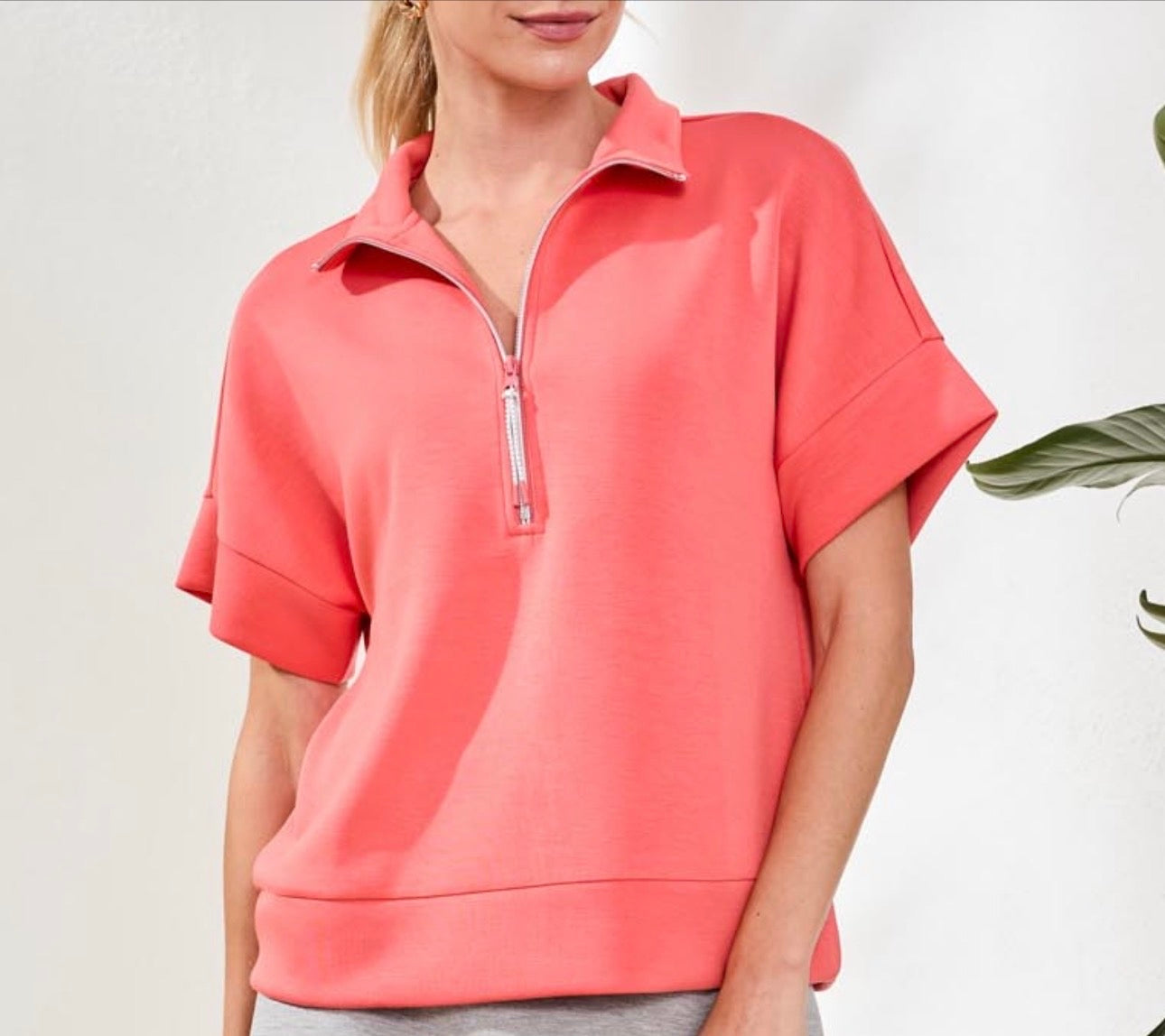Tribal Short Sleeve Mock Neck Top with Zipper