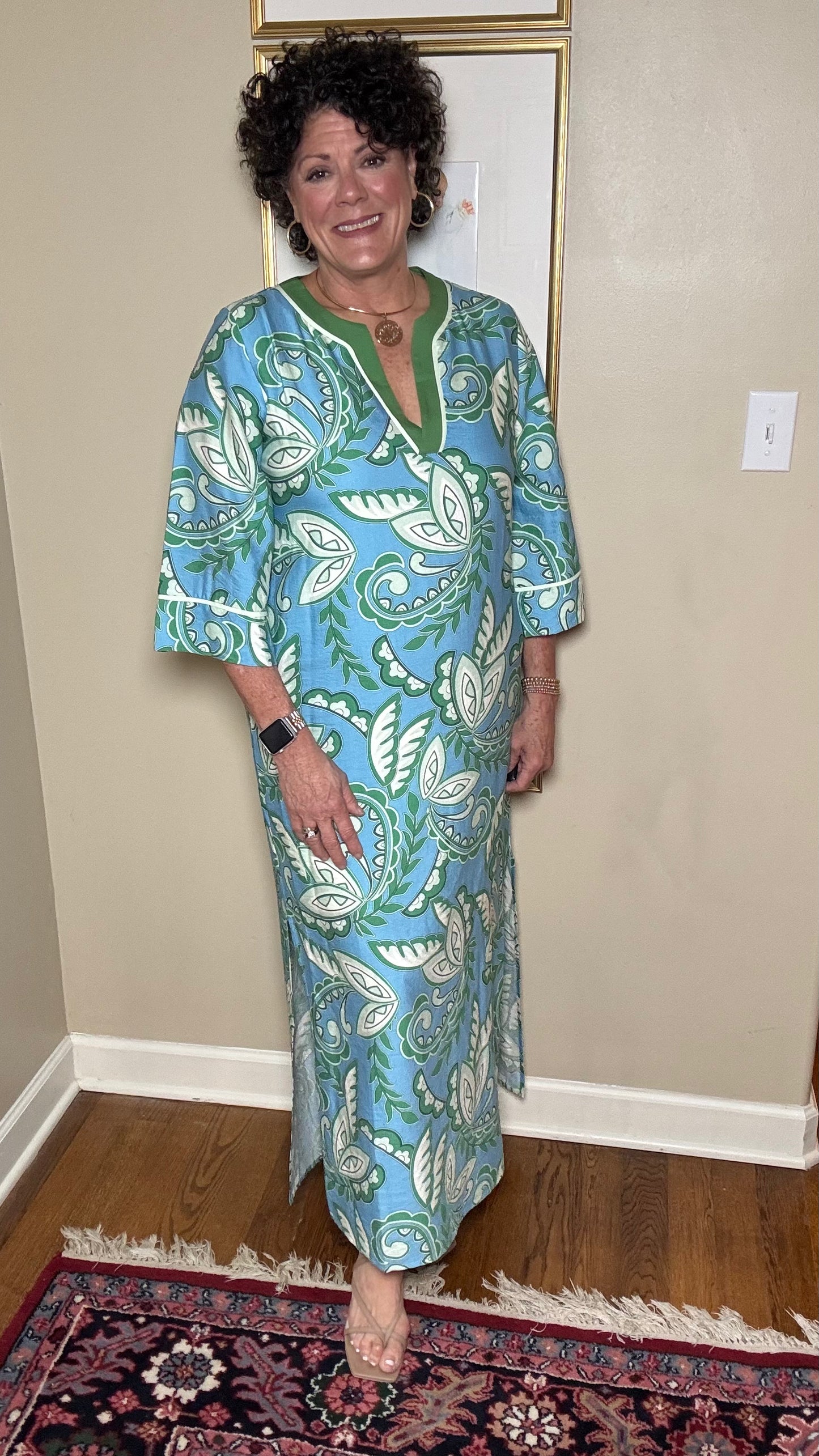 Jade Green Paisley Trimmed Maxi Dress