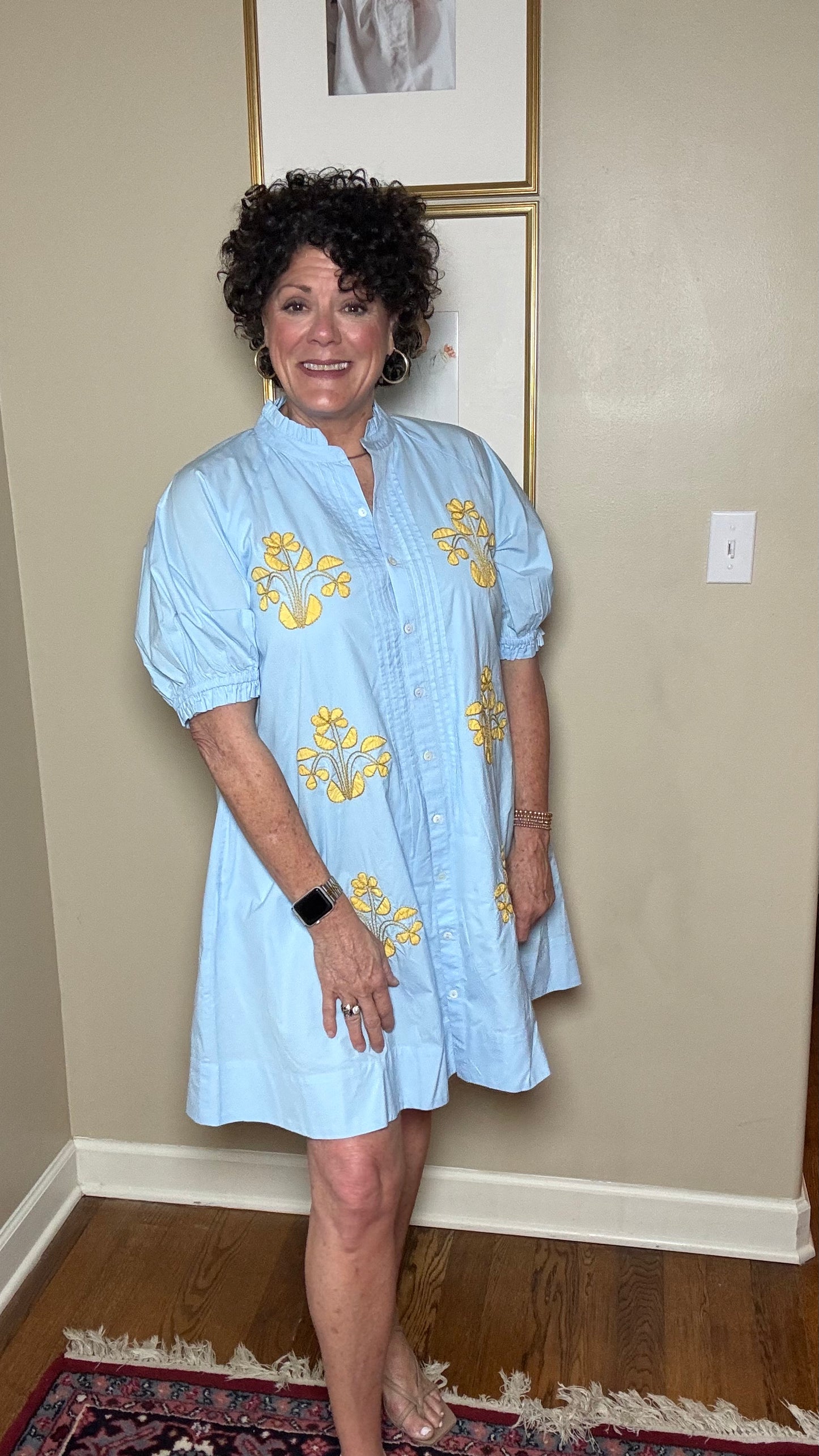 Uncle Frank Blocked Embroidery Dress (Blue)
