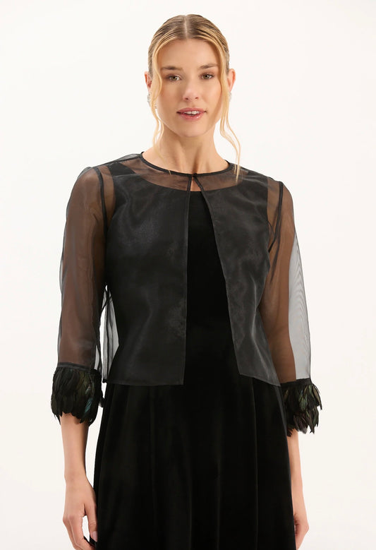 tyler boe-Feather Trim Topper in Black