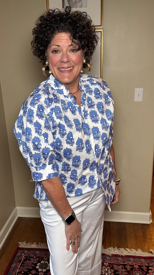 BoHo Chic Blue/White Top