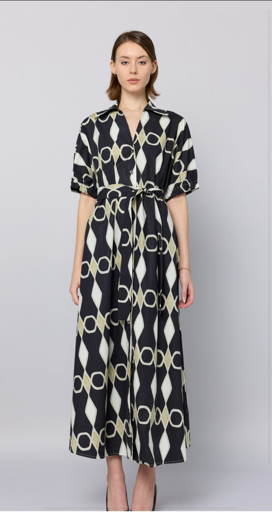 Sofia Long Dress in Black and Cream