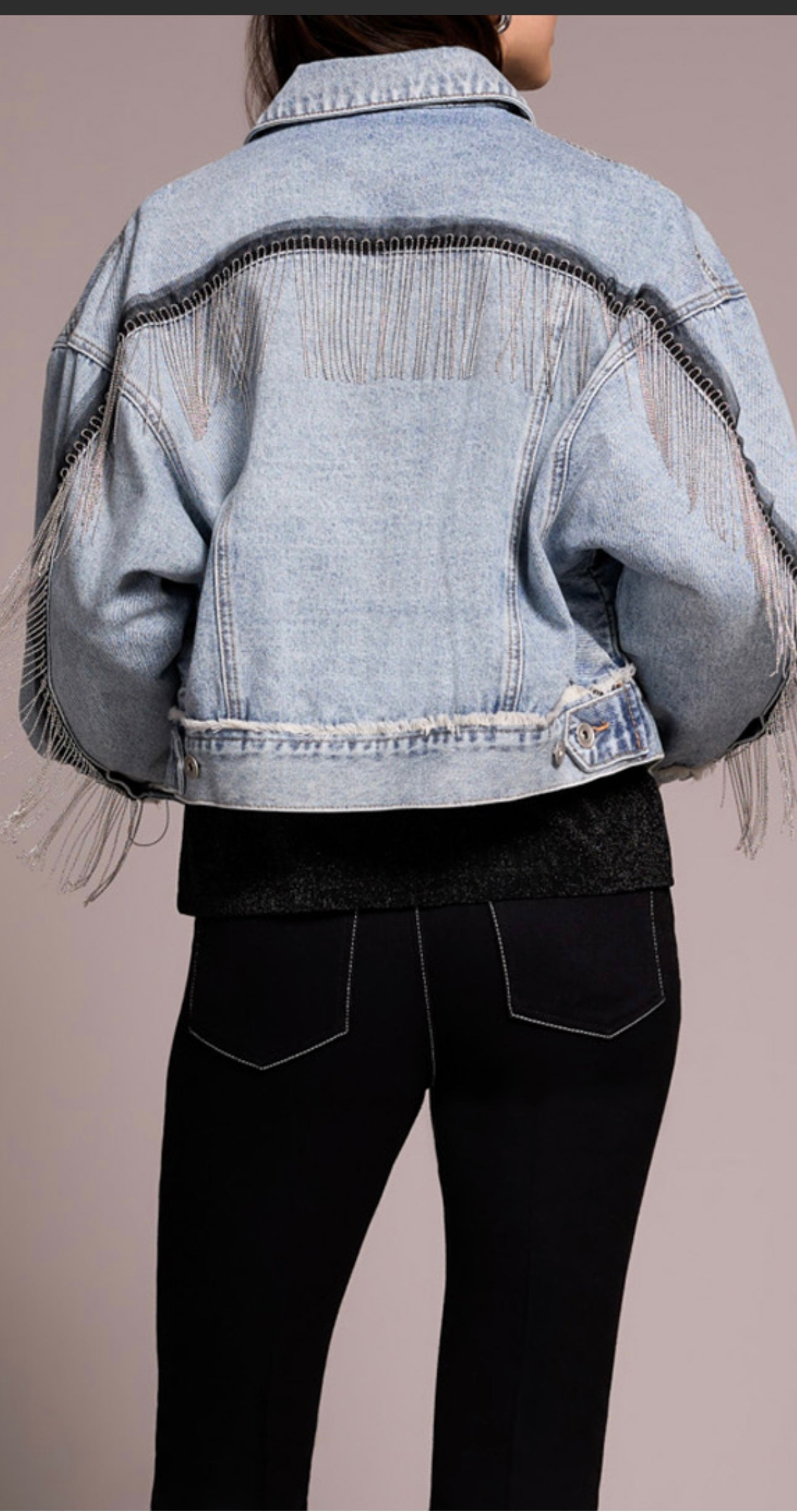 Tribal Denim Jacket w/Chain Fringe