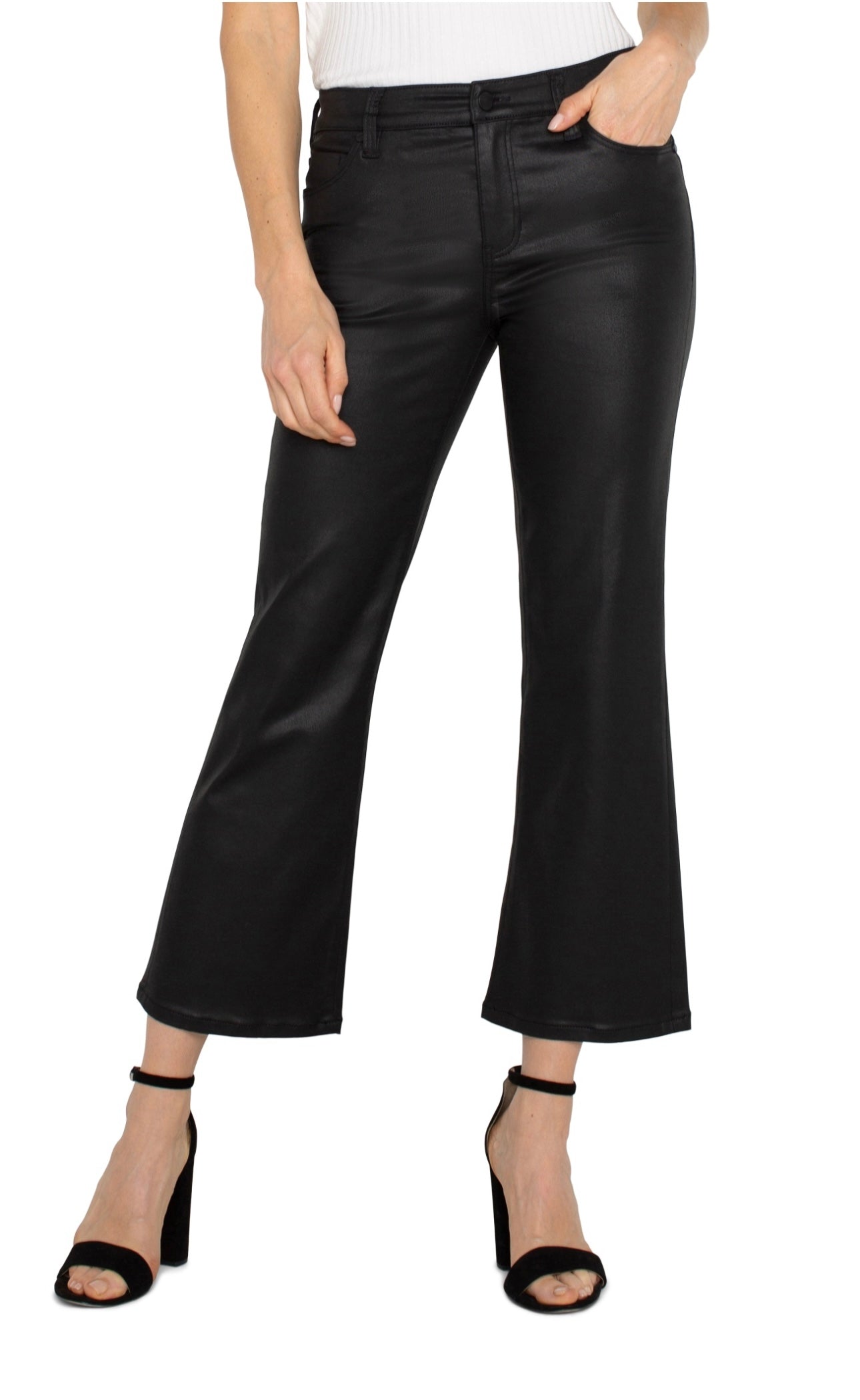 Liverpool Hannah Crop Flare in Coated Black