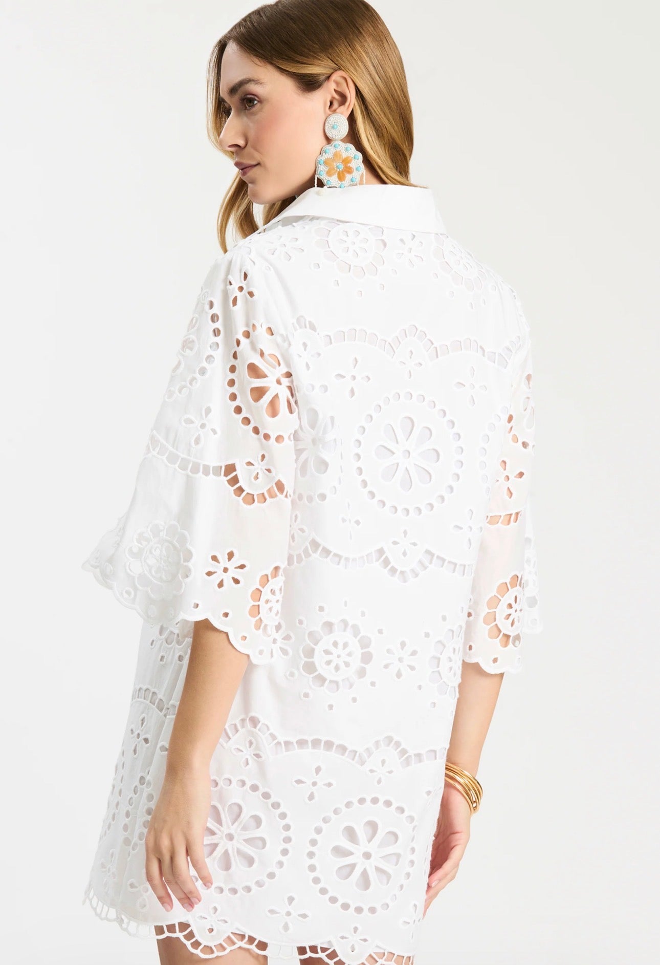 Tyler Boe White Penny Eyelet Short Tunic Dress