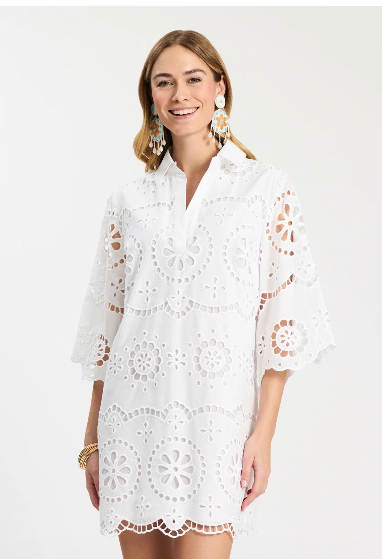 Tyler Boe White Penny Eyelet Short Tunic Dress
