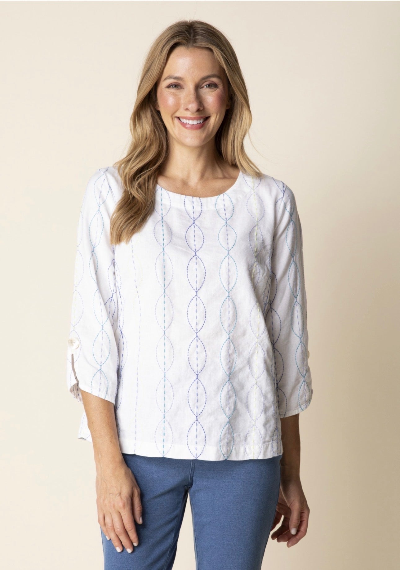 Habitat Chainstitch Embroidery Button Back Top