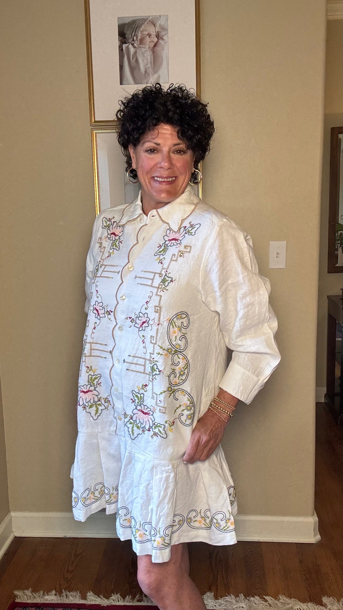 Uncle Frank White Embroidered  Linen Dress