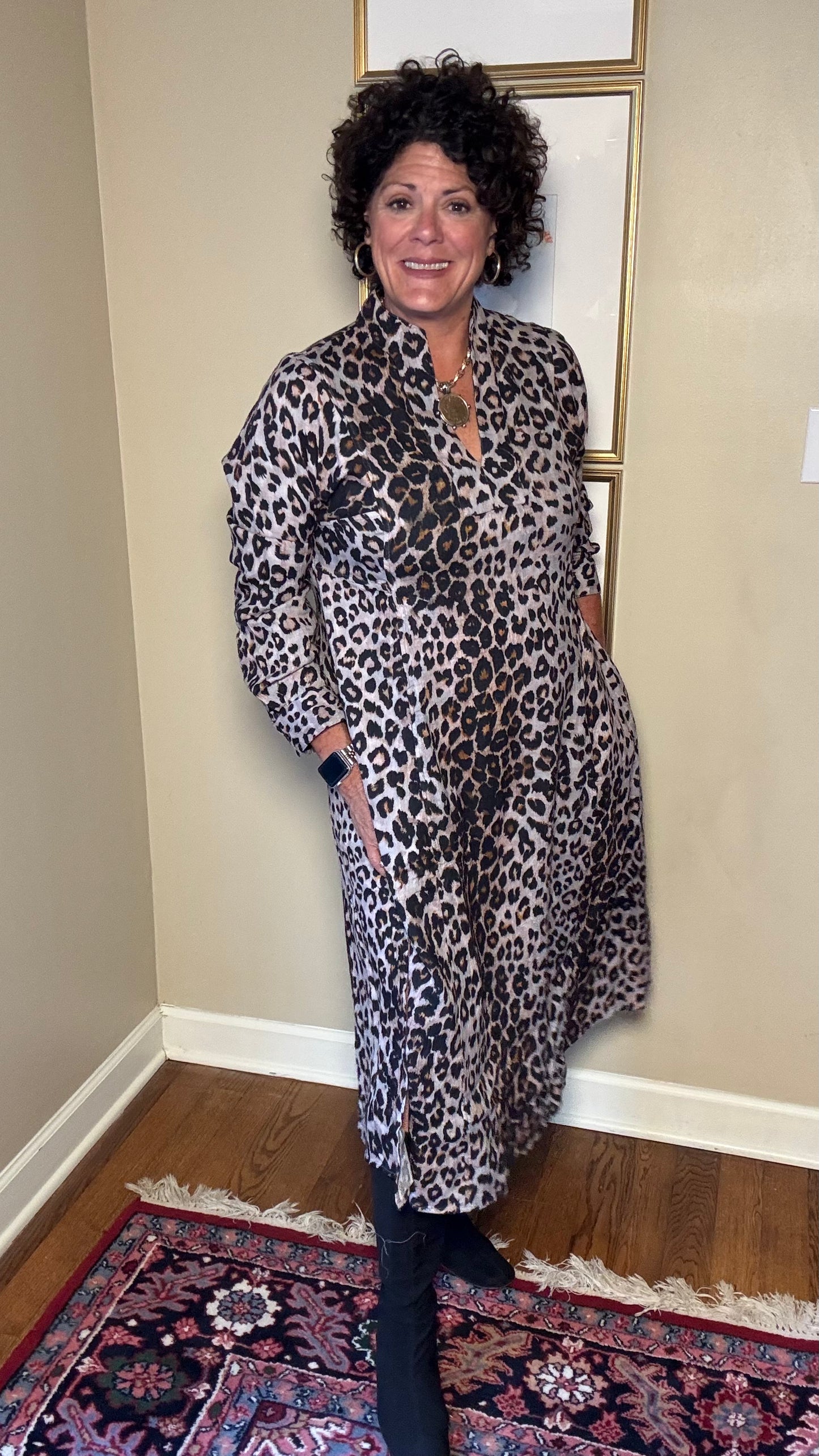 Uncle Frank-Leopard Gauze Midi Dress