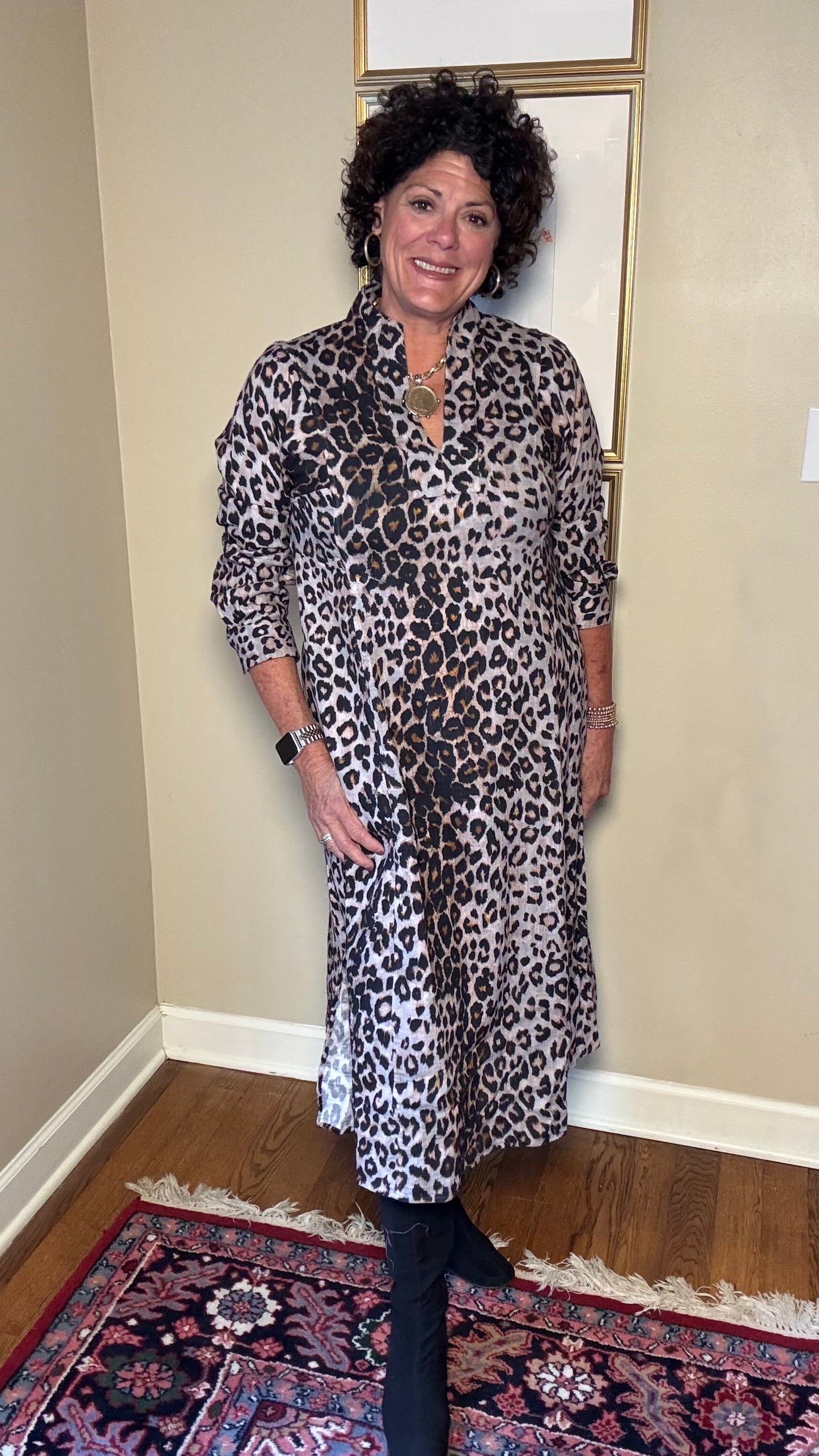 Uncle Frank-Leopard Gauze Midi Dress