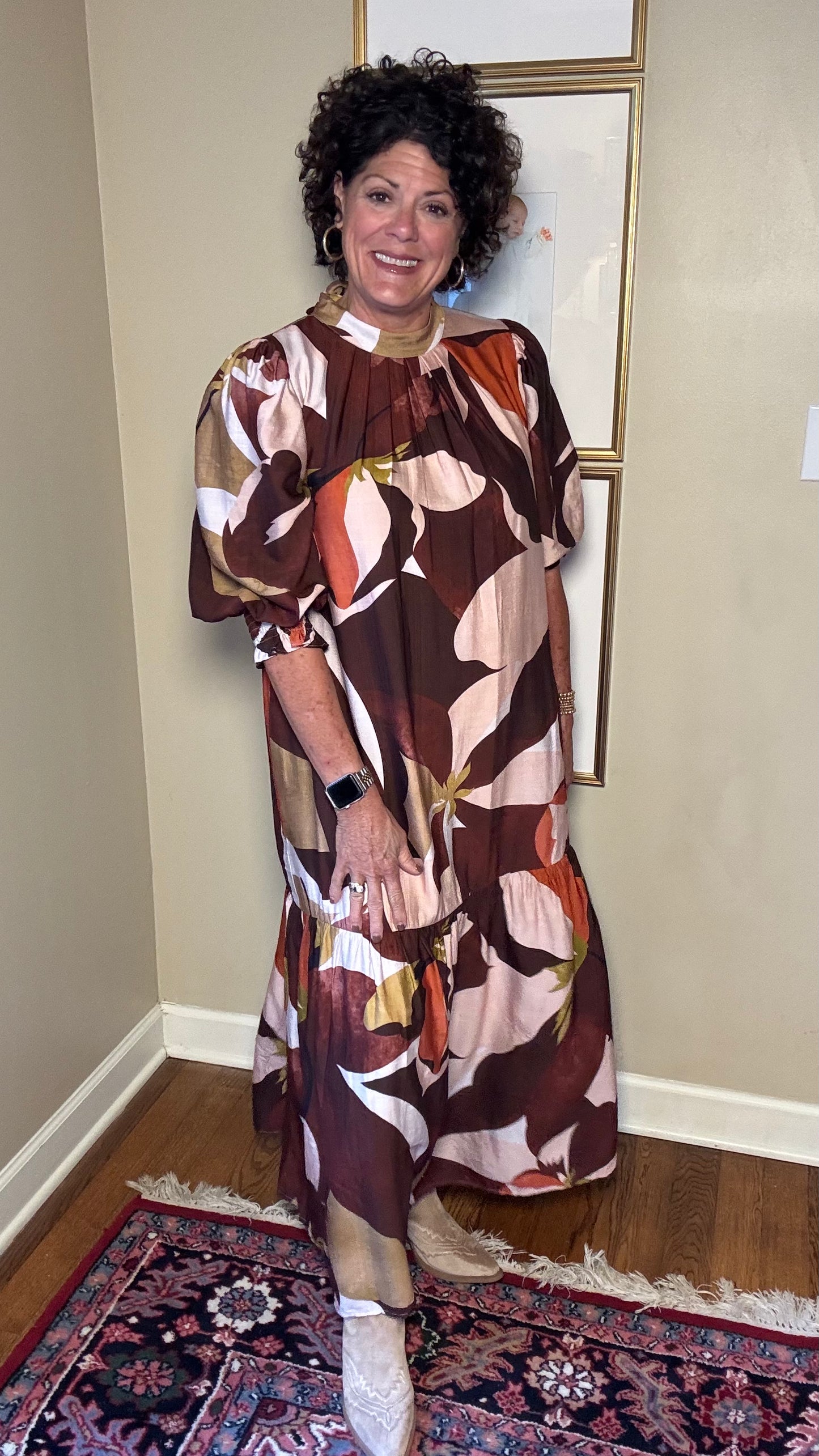 Jade-Pleated Neck Maxi Dress (Harvest Rhythm)