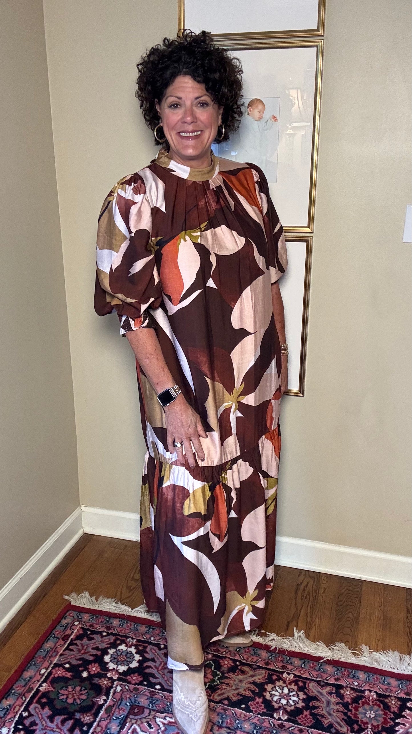 Jade-Pleated Neck Maxi Dress (Harvest Rhythm)