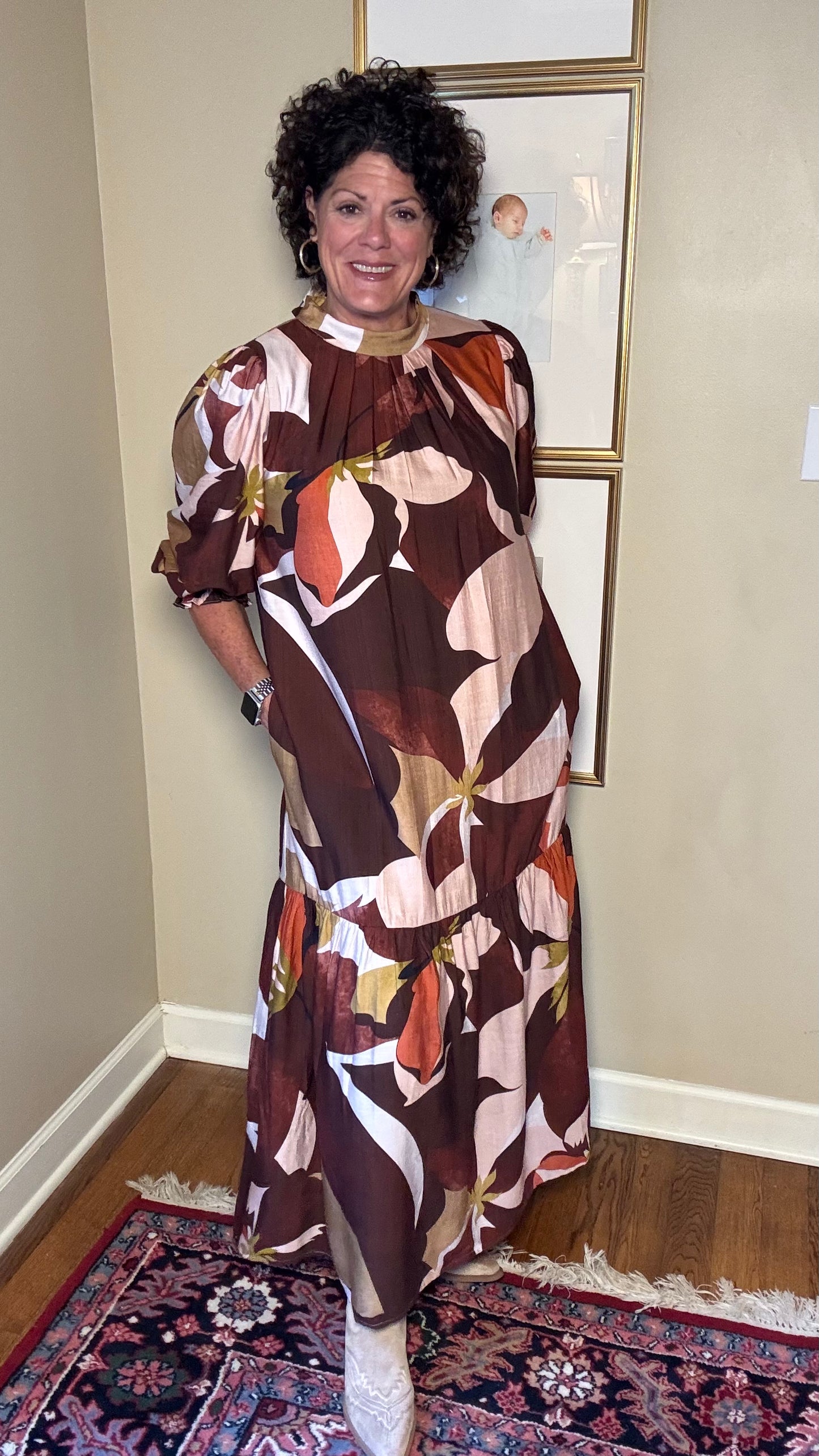 Jade-Pleated Neck Maxi Dress (Harvest Rhythm)