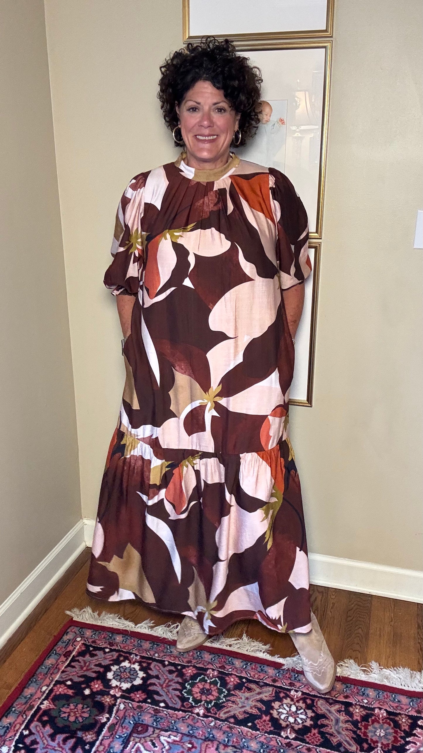 Jade-Pleated Neck Maxi Dress (Harvest Rhythm)