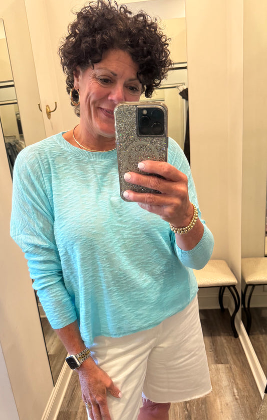 Stitchdrop Lightweight Sweater in Aqua