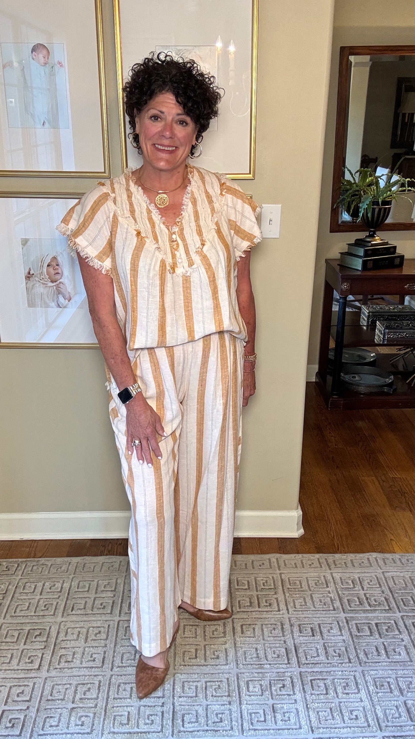 Tribal Pull On Flowy Wide Pants with Pockets (Saharabeige)