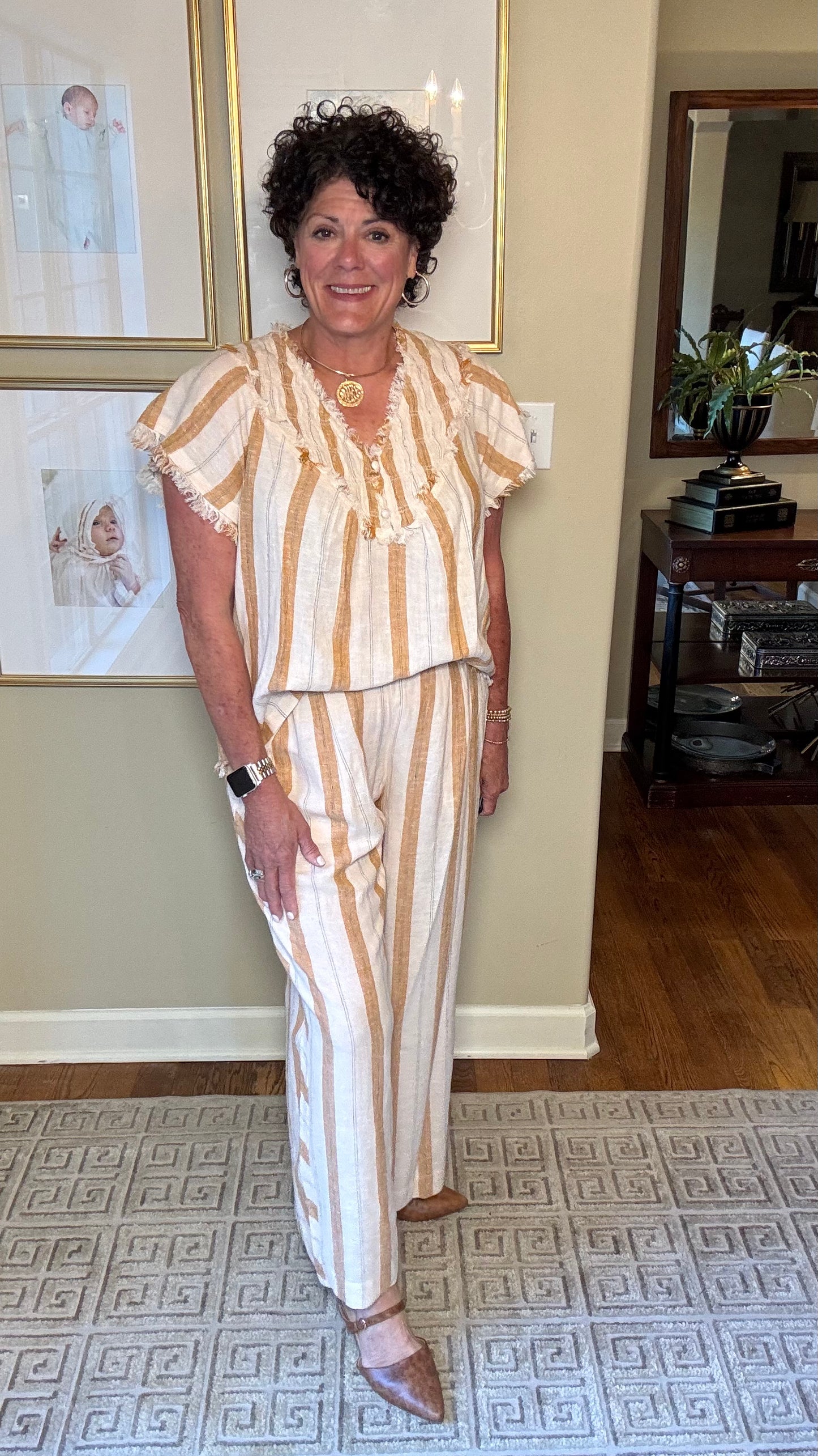 Tribal Pull On Flowy Wide Pants with Pockets (Saharabeige)