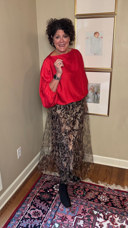 KLd- Sateen Bateau Neck Dolman Top (Red)