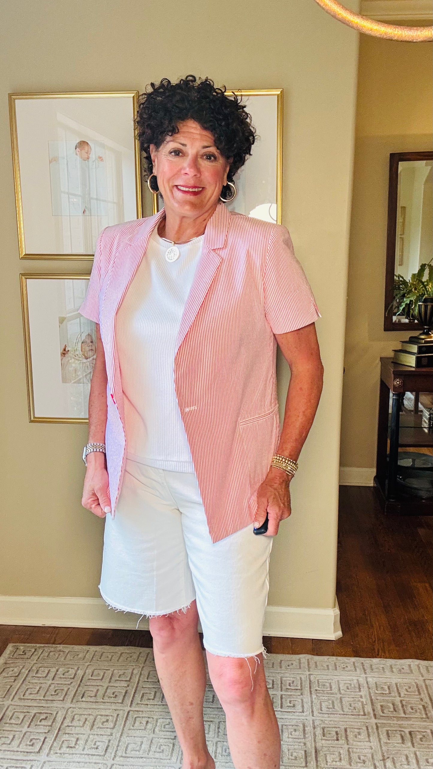 Renuar Woven Scarlet & White Striped Jacket