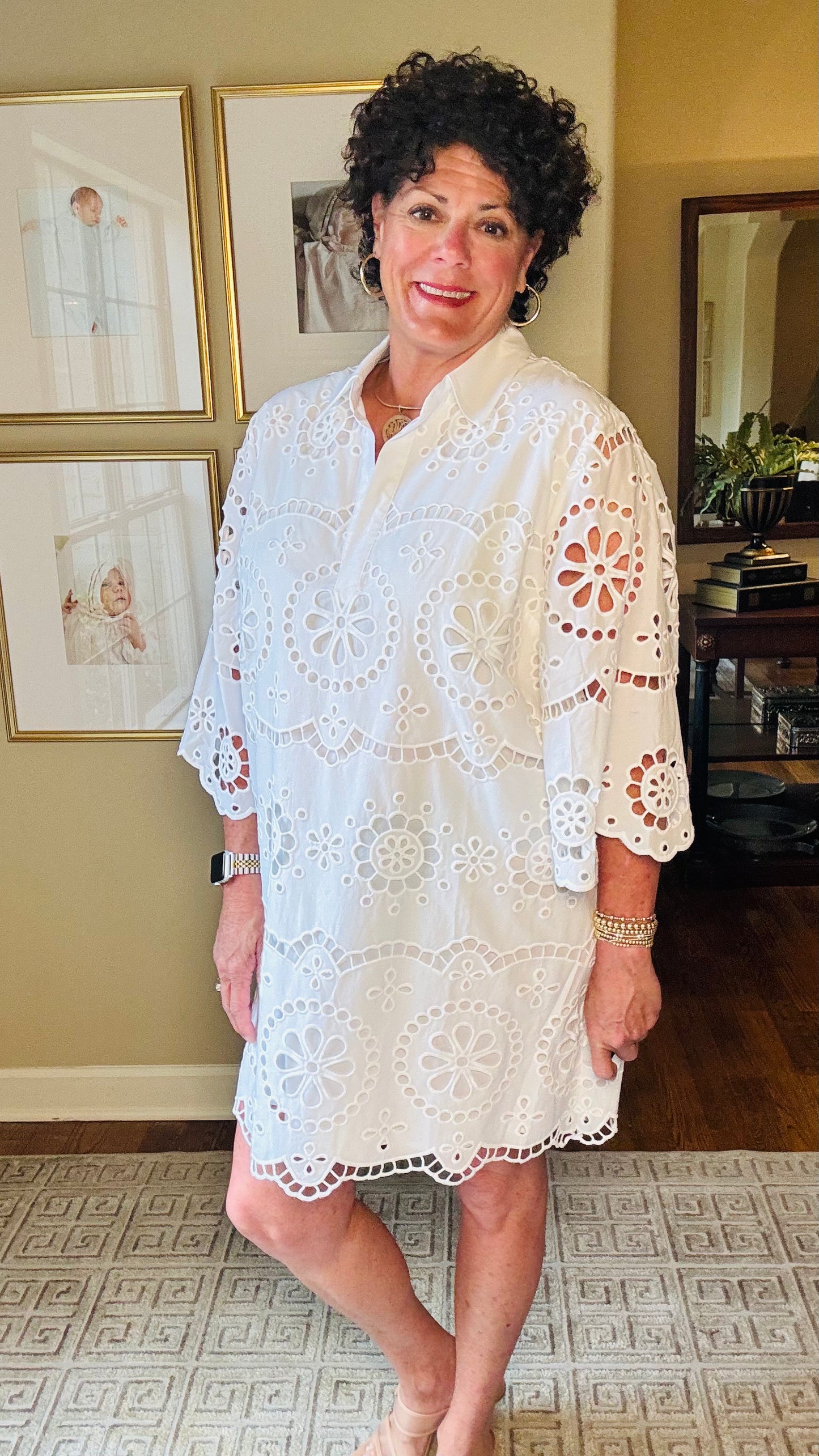 Tyler Boe White Penny Eyelet Short Tunic Dress
