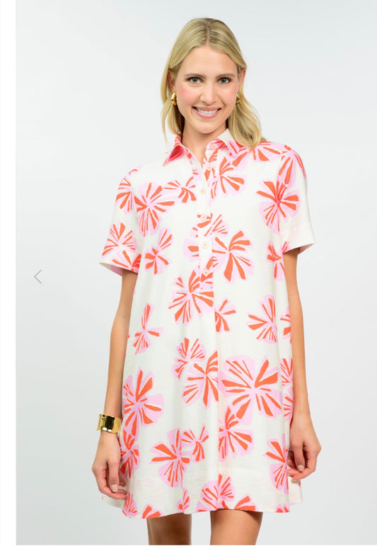 Uncle Frank Swing Shirt Dress (White & Pink)