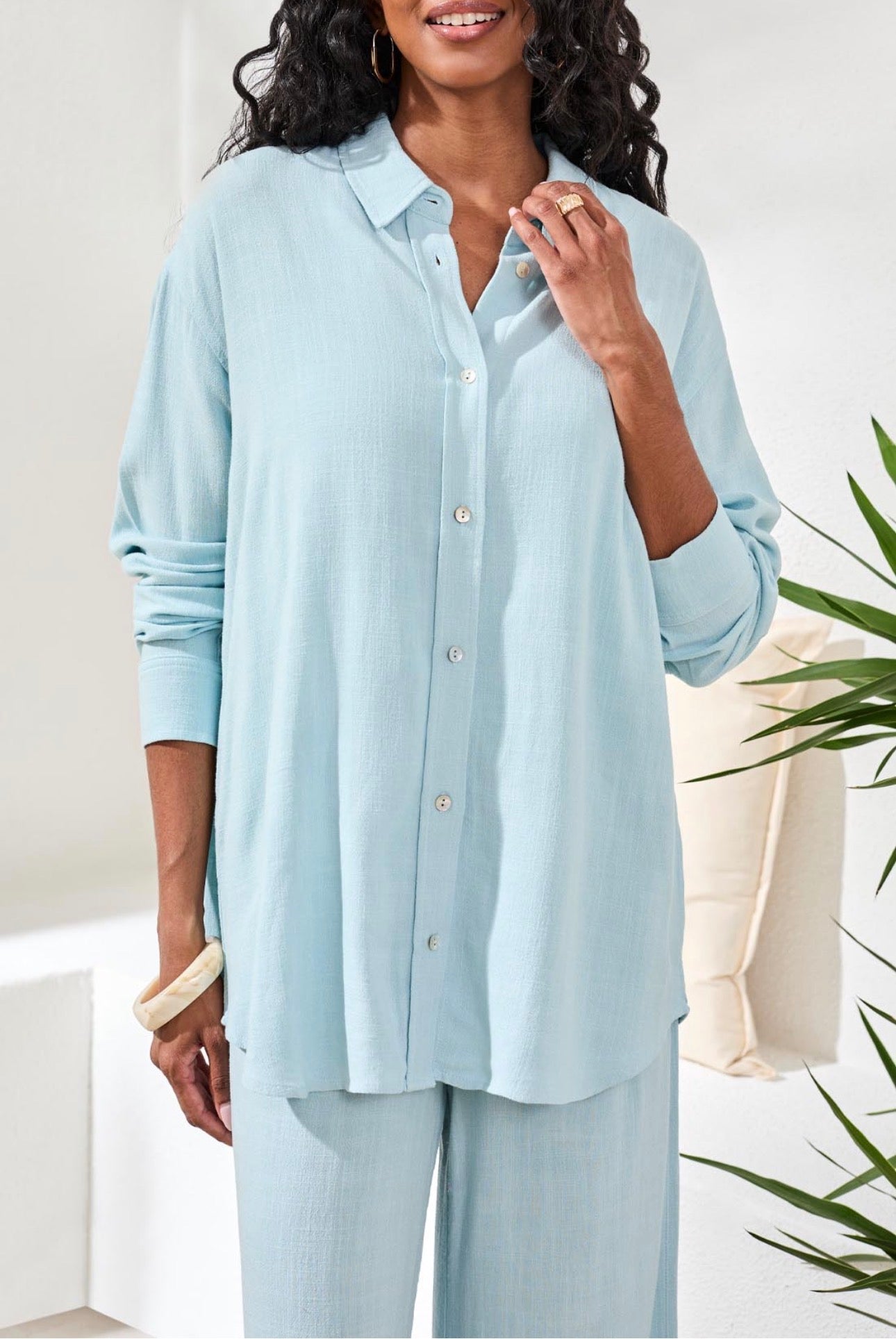 Tribal Lt Aqua Sky Linen Shirt