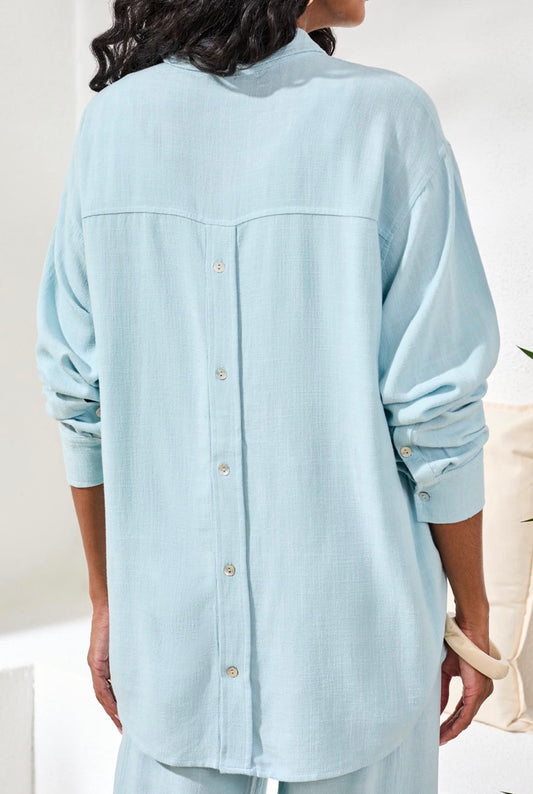 Tribal Lt Aqua Sky Linen Shirt