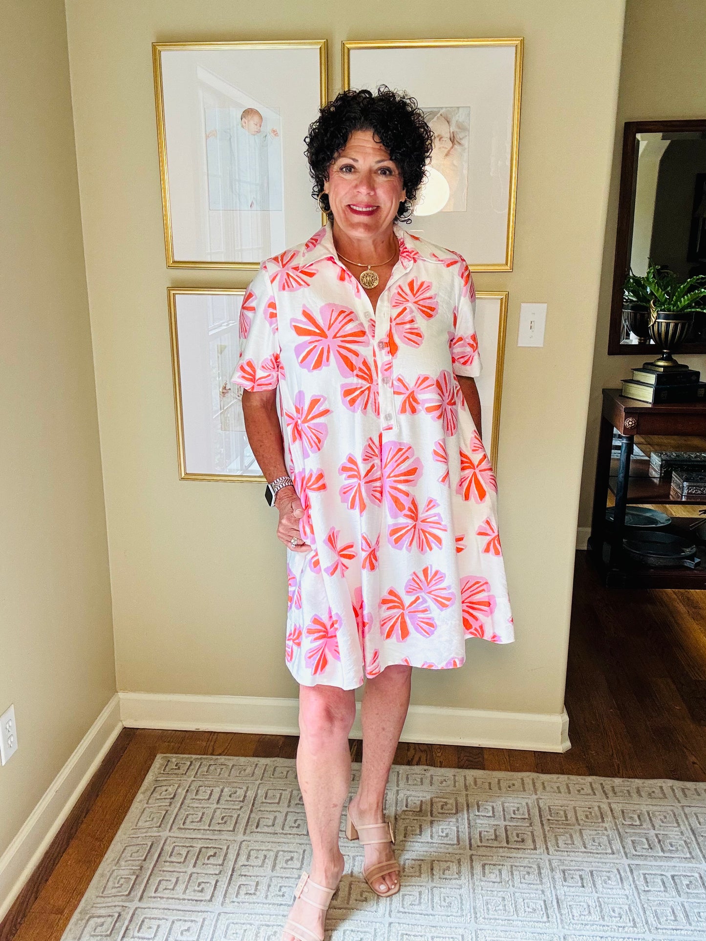 Uncle Frank Swing Shirt Dress (White & Pink)