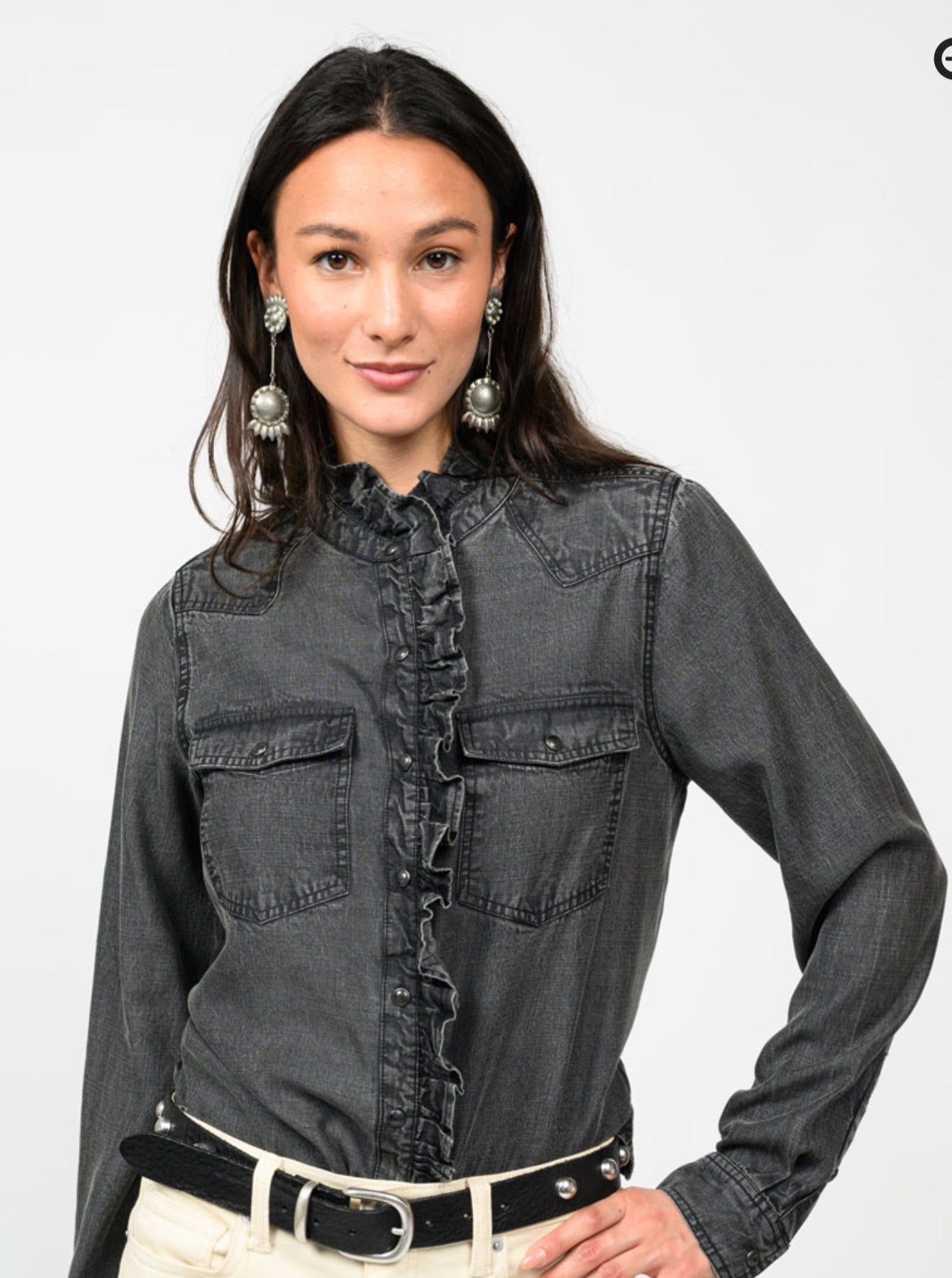Ivy Jane Black Denim Ruffle Shirt