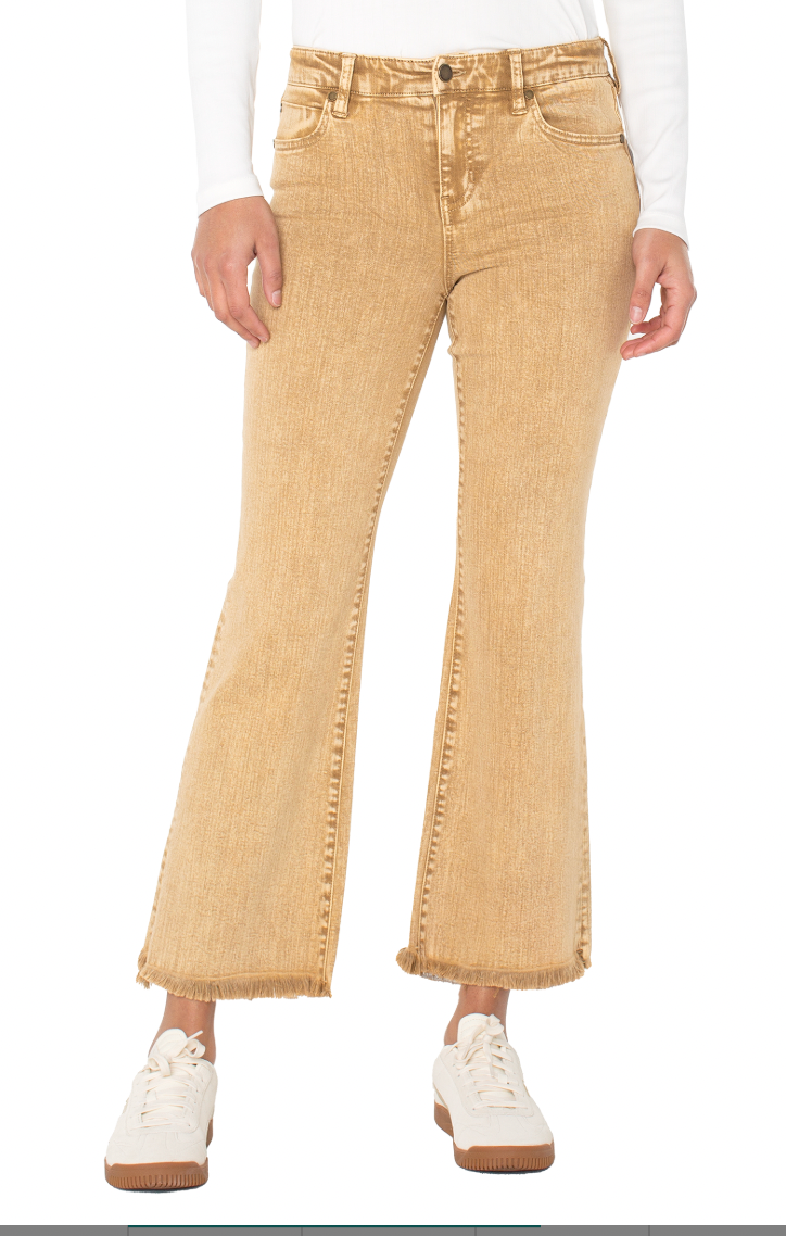 Liverpool Hannah Crop Flare w/fray in Mineral gold