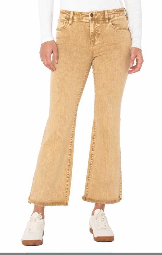 Liverpool Hannah Crop Flare w/fray in Mineral gold
