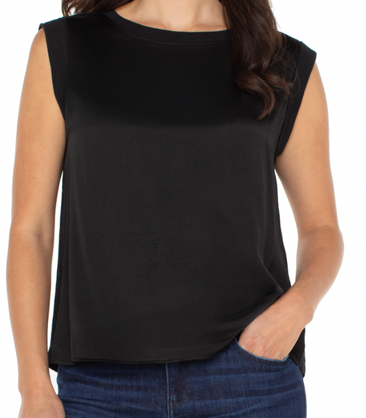Liverpool Sleevless Satin knit top (Black)