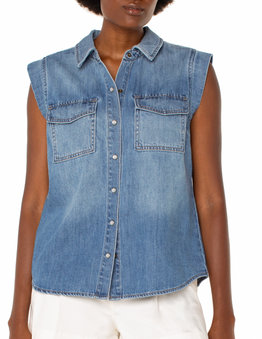 Liverpool Sleeveless Denim Top