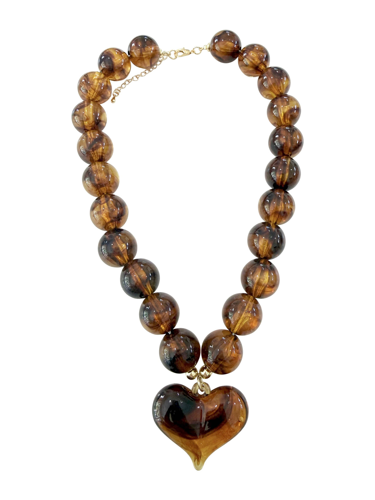 Kaiden Chunky Beaded Necklace with Heart Charm - Tortoise