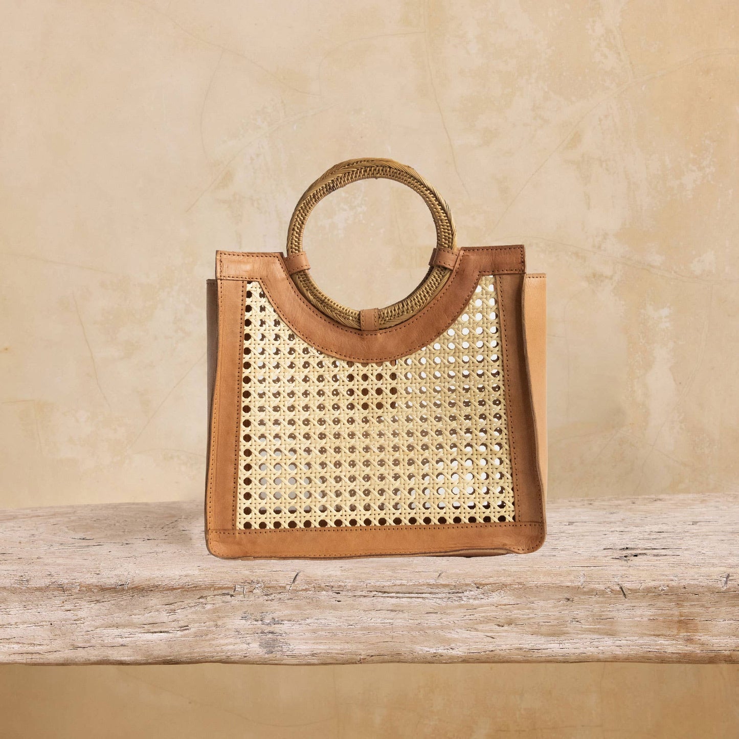 Rattan Cane Weave Handbag with Round Handle